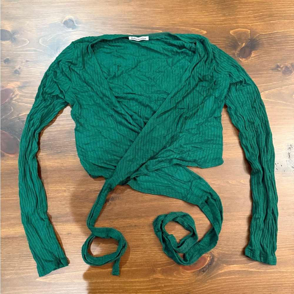 Reformation tie front long sleeve top